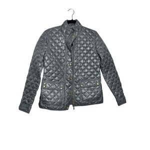 J Crew Quilted Puffer Jacket Gray Snap Button Pockets Lightweight Women's Medium